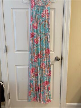 Lilly Pulitzer Turquoise Pink Orange Abstract Floral Print